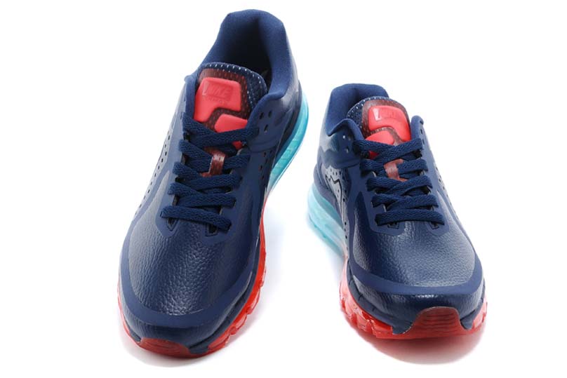 bleu nike air max 2014 cuir chaussures de course hommes orange fonce (2)